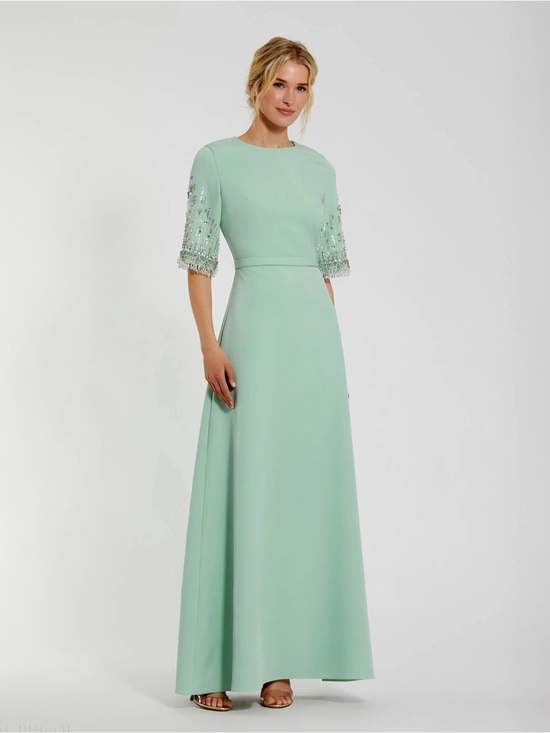 Mac Duggal Dresses & Skirts - Mac Duggal 2270 Green Crepe A Line Gown With Beaded 3/4 Sleeves Size 16 NWOT